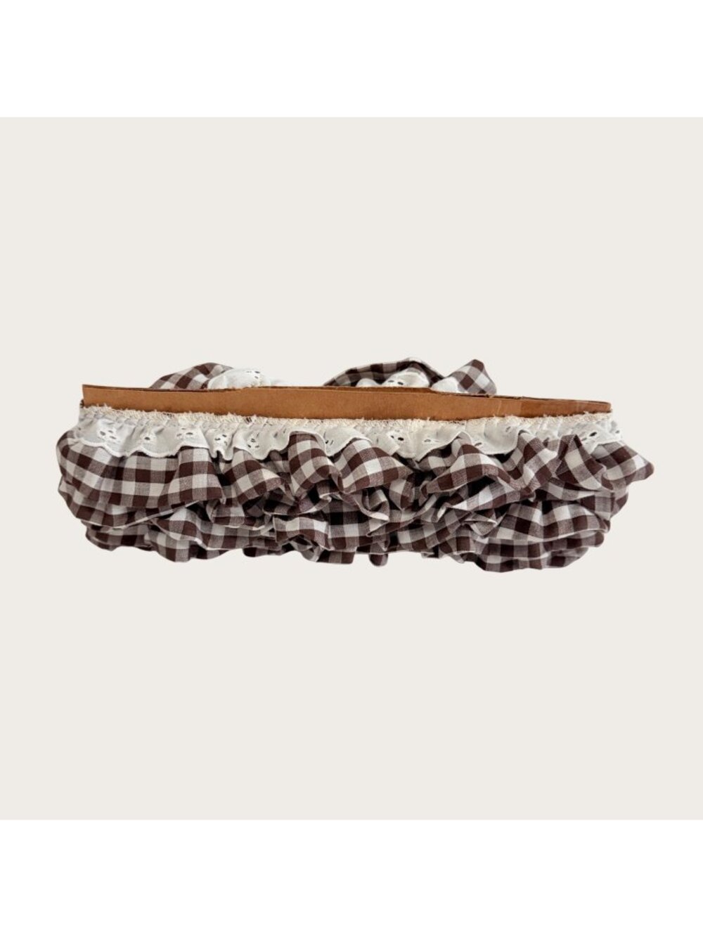 Vintage Eyelet Lace Brown and White Gingham 2" Trim 3 yards